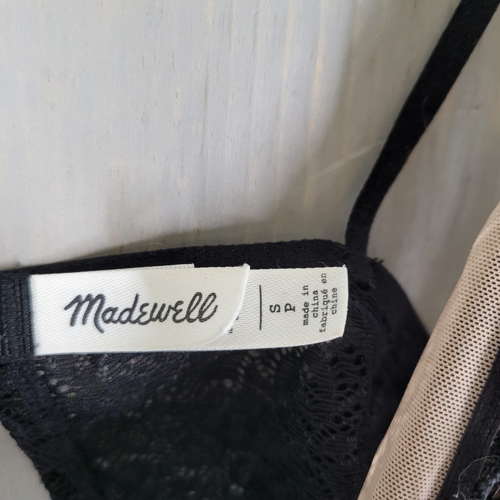 Madewell Bralette Women Small Black Lace Adjustable Straps Lined Longline - Picture 7 of 7